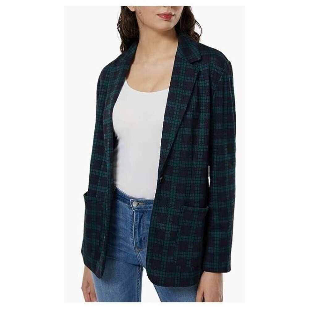 May You Be Blazer NWT Casual Open Front Jacket with Pockets Plaid Womens Size M